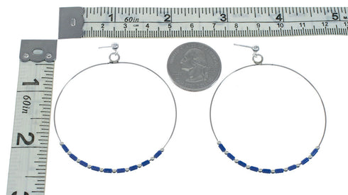 Lapis And Sterling Silver Heishi Post Dangle Earrings XS10039